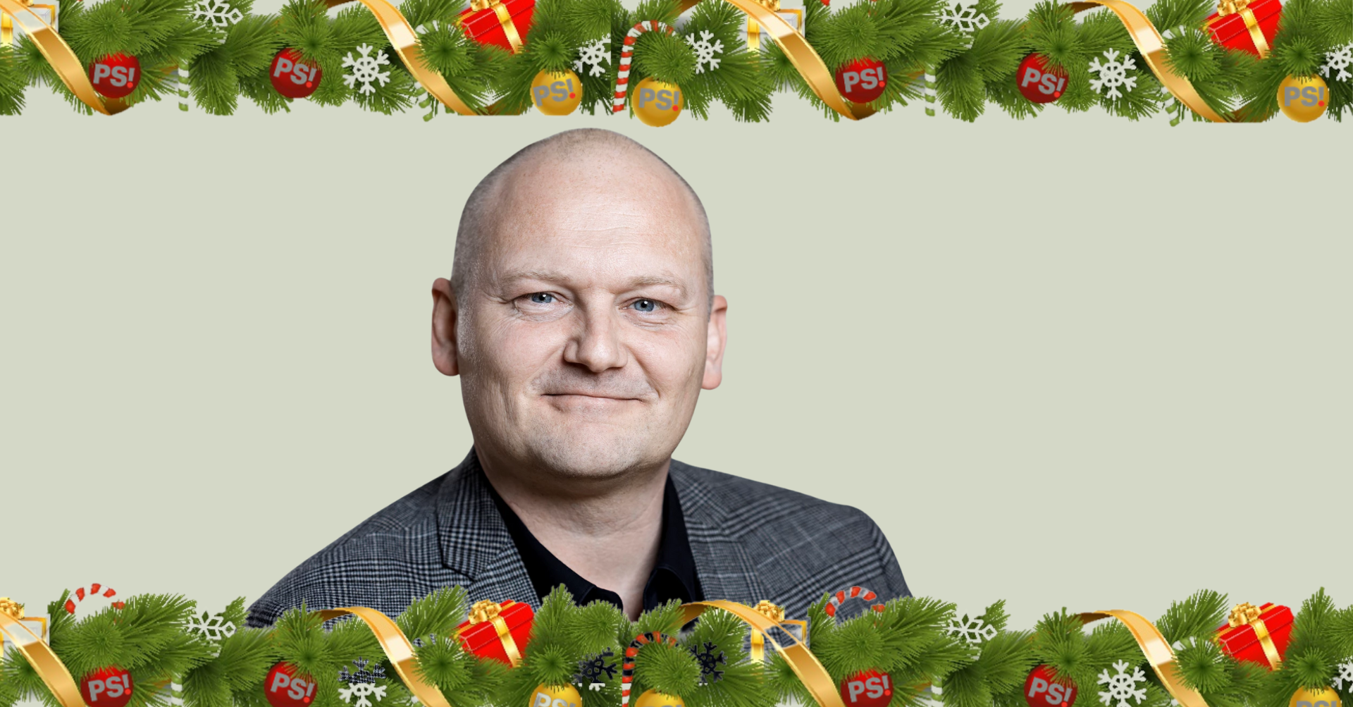 Portrætfoto af Lars Gaardhøj med julepynt som ramme.